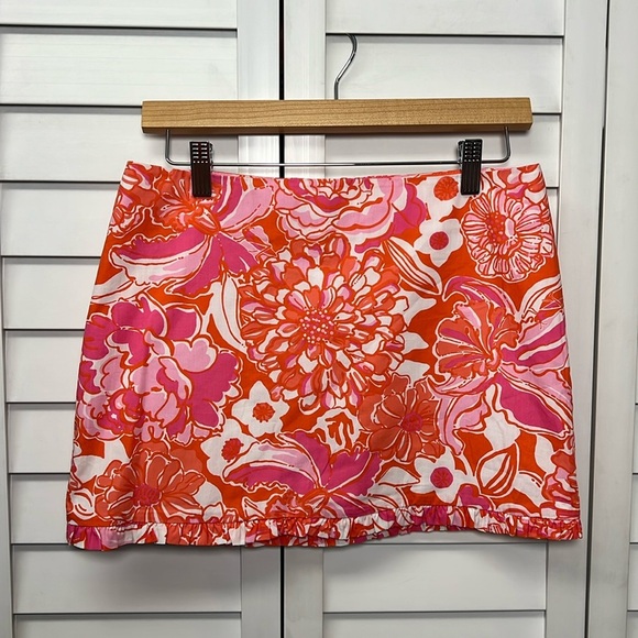 Lilly Pulitzer Callie Floral Ruffled Mini Skirt Size 0 Tango Orange - Picture 1 of 9